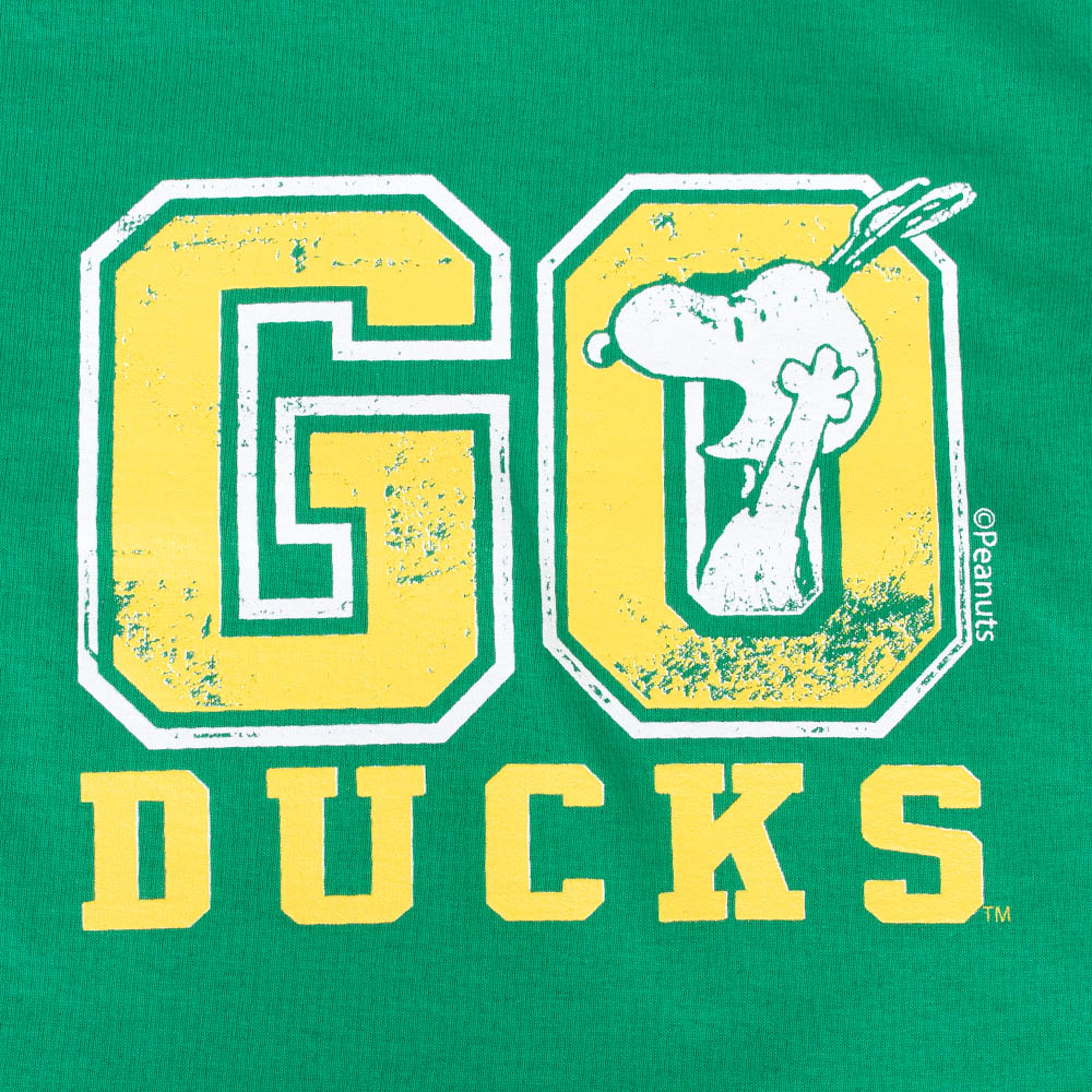 Peanuts, Third Street, Green, Crew Neck, Cotton, Kids, Snoopy, Go Ducks, T-Shirt, 978456
